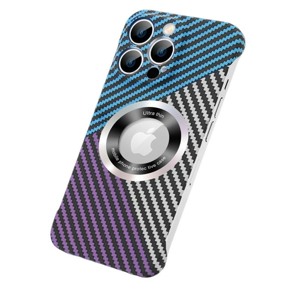 Dteck for Carbon Fiber Pattern Magnetic for iPhone 11 Pro Max Case Compatible with MagSafe, Frameless Slim Fit Cover for iPhone 11 Pro Max,Blue Silver Purple