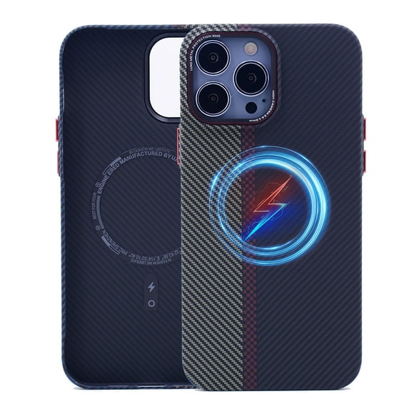 Dteck Carbon Fiber Texture Case for iPhone 13, Compatible with MagSafe, Military-Grade Drop Protection Hybrid Shockproof Magnetic Protective Cover for iPhone 13,Green Red Gray