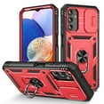 thumbnail image 1 of Dteck Card Holder Case for Samsung Galaxy A14 5G,Shockproof Rubber Rugged Slide Camera Lens Cover Built-in 360° Rotate Kickstand Magnetic Protective Case,Red+Black, 1 of 11
