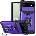thumbnail image 1 of Dteck Card Holder Case for Google Pixel 6A,Shockproof with 360 Degree Ring Stand & Slide Lens Cover & Support Magnetic Car Mount Case,Purple, 1 of 7