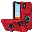 thumbnail image 1 of Dteck Card Holder Case for iPhone 11,Shockproof Silicone + PC Case Ring Stand Heavy Duty Drop Protection Wallet Cover for iPhone 11,Red, 1 of 7