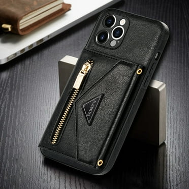 Dteck Card Holder Wallet Back Case for Apple iPhone 11 Pro Max 6.5-inch,Shockproof Rubber Silicone PU Leather Card Pocket Hybrid Protective Kickstand Cover with Cross Body Shoulder Strap,Black