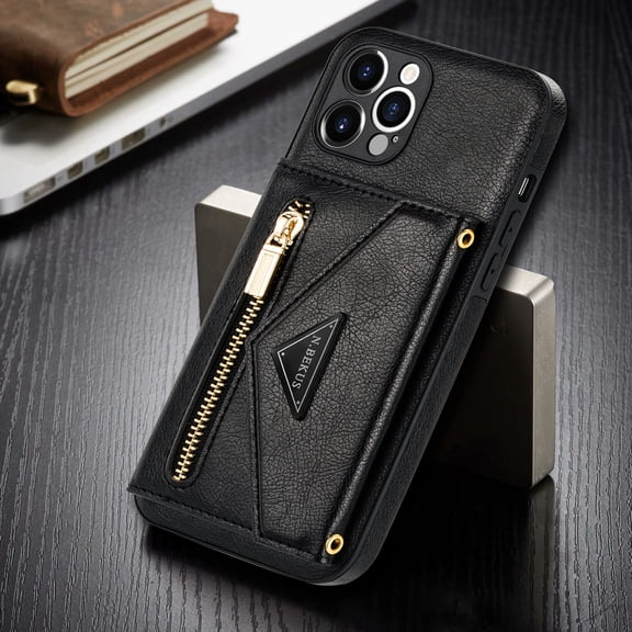 Dteck Card Holder Wallet Back Case for Apple iPhone 12 Pro Max 6.7-inch,Shockproof Rubber Silicone Bumper Leather Card Pocket Hybrid Protective Kickstand Cover with Cross Body Shoulder Strap,Black