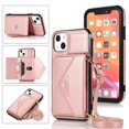 thumbnail image 1 of Dteck Card Holder Wallet Case for Apple iPhone 13 6.1-inch,Shockproof Rubber Silicone Bumper PU Leather Card Pocket Hybrid Protective Kickstand Cover with Cross Body Shoulder Strap,Rosegold, 1 of 5