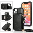 thumbnail image 1 of Dteck Card Holder Wallet Case for Apple iPhone 13 mini 5.4-inch,Shockproof Rubber Silicone Bumper PU Leather Card Pocket Hybrid Protective Kickstand Cover with Cross Body Shoulder Strap,Black, 1 of 5