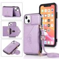 thumbnail image 1 of Dteck Card Holder Wallet Case for Apple iPhone 13 mini 5.4-inch,Shockproof Rubber Silicone Bumper PU Leather Card Pocket Hybrid Protective Kickstand Cover with Cross Body Shoulder Strap,Lightpurple, 1 of 5