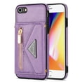 thumbnail image 1 of Dteck Card Holder Wallet Zipper Back Case for iPhone SE 2022 4.7-inch,iPhone 8/7 Shockproof Rubber Hybrid Leather Kickstand iPhone SE 2nd Gen 2020 Cover with Cross Body Shoulder Strap,Purple, 1 of 8