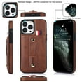 thumbnail image 1 of Dteck Card Slot Cover for iPhone 14 Pro 2022 Release, Durable PU Leather Surface Rugged PC Shell Strap Kickstand Drop Resistant Shockproof Luxury Fashion Case for iPhone 14 Pro Brown, 1 of 18