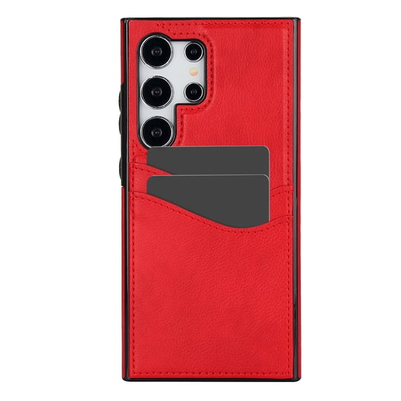 Dteck Card Slots Wallet Case for Samsung Galaxy S22 Ultra,Shockproof PU Leather Case Slim TPU Back Cover,Red