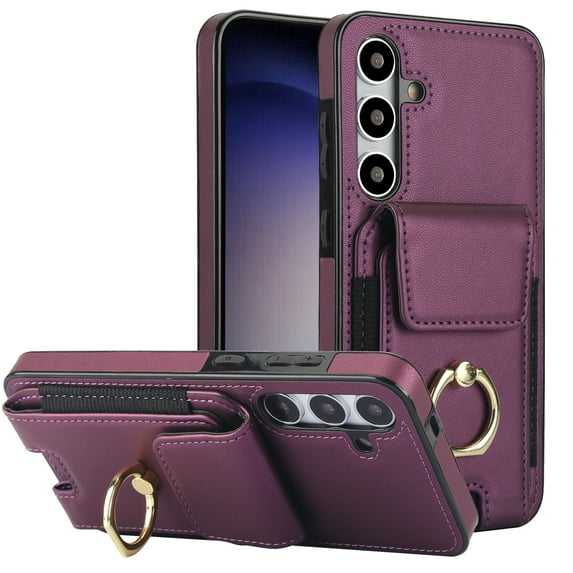 Dteck Card Slots Wallet Case for Samsung Galaxy S24,Shockproof Premium PU Leather Kickstand Protective Cover with Ring Holder Back Case,Purple