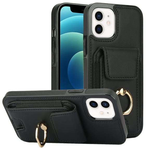 Dteck Card Slots Wallet Case for iPhone 11,Shockproof Premium PU Leather Kickstand Protective Cover with Ring Holder Back Case,Black