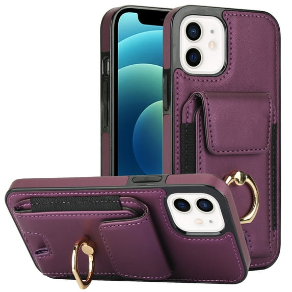 Dteck Card Slots Wallet Case for iPhone 11,Shockproof Premium PU Leather Kickstand Protective Cover with Ring Holder Back Case,Purple