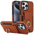 thumbnail image 1 of Dteck Card Slots Wallet Case for iPhone 12 / iPhone 12 Pro,Shockproof Premium PU Leather Kickstand Protective Cover with Ring Holder Back Case,Brown, 1 of 8
