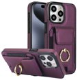 thumbnail image 1 of Dteck Card Slots Wallet Case for iPhone 15 Pro,Shockproof Premium PU Leather Kickstand Protective Cover with Ring Holder Back Case,Purple, 1 of 8