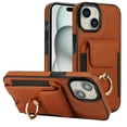thumbnail image 1 of Dteck Card Slots Wallet Case for iPhone 15,Shockproof Premium PU Leather Kickstand Protective Cover with Ring Holder Back Case,Brown, 1 of 8