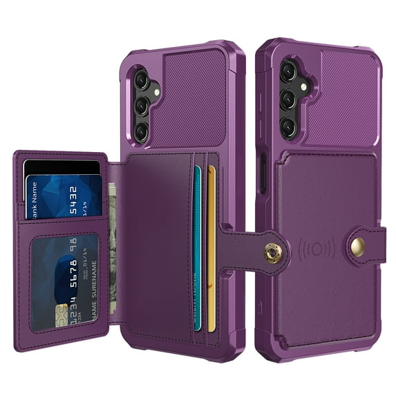 Dteck Card Wallet Back Case for Samsung Galaxy A25 5G, Magnetic Leather Flip Credit Card Holder Case Shockproof Rubber Kickstand Cover for Galaxy A25 5G,Purple