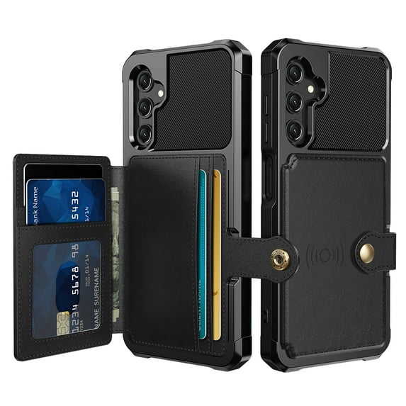 Dteck Card Wallet Back Case for Samsung Galaxy A35, Magnetic Leather Flip Credit Card Holder Case Shockproof Rubber Kickstand Cover for Galaxy A35 5G,Black
