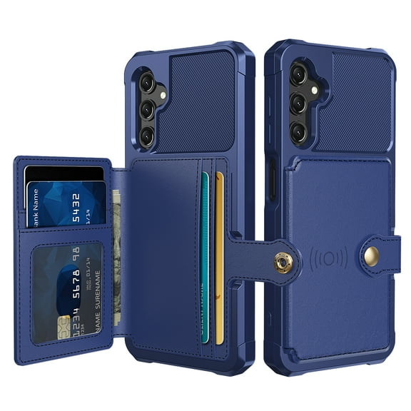 Dteck Card Wallet Back Case for Samsung Galaxy A35, Magnetic Leather Flip Credit Card Holder Case Shockproof Rubber Kickstand Cover for Galaxy A35 5G,Darkblue