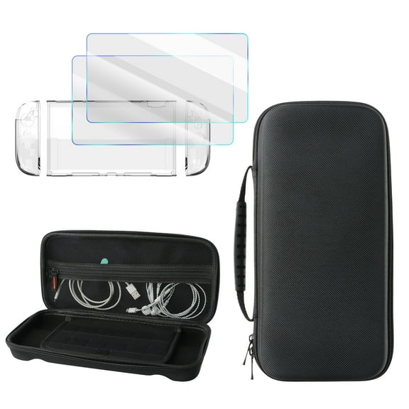 Dteck Carrying Bag for Nintendo Switch 2 (2025), Hard EVA Travel Case with Clear Protective Shell 2 Screen Protectors, 12 Game Storage & Accessory Pockets,Black