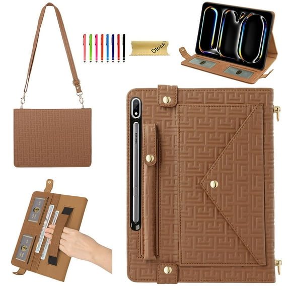 Dteck Carrying Bag for Samsung Galaxy Tab S11 Ultra Case 14.6 Inch 2025 Model (SM-X930/X936B) with S Pen Holder, Crossbody Portfolio Business Cover with Pocket Credit Card Holder,Brown