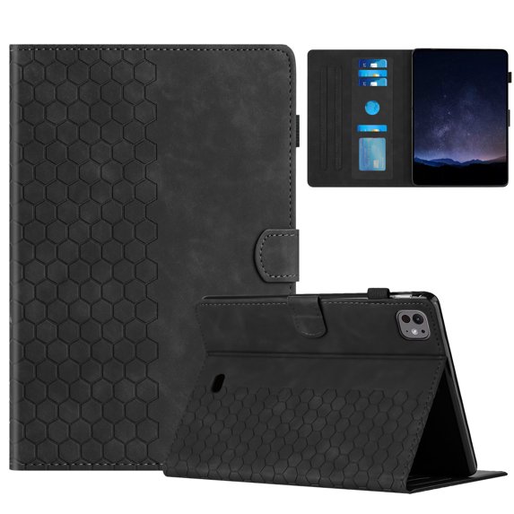 Dteck Case for 2024 iPad Pro 11 Inch, Premium PU Leather Card Slots Adjustable Stand Cover with Auto Sleep/Wake Feature Protective Case for iPad Pro 11 Inch 5th Generation (M4) 2024, Black