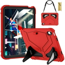 Dteck Case for 2025 Apple 11-inch iPad A16/ 10.9-inch iPad 10th Generation 2025 Cover with Pencil Holder Screen Protector Shoulder Strap Kicsktand Thickned Cornor for Kids Boys,Red Black