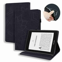 Dteck Case for 6.8" Amazon Kindle Paperwhite 11th 2021 Embossed Premium PU Leather Book Wallet Cover with Auto Wake/Sleep Floral Folio Stand with Multi-Angle Viewing Elastic Strap, Black