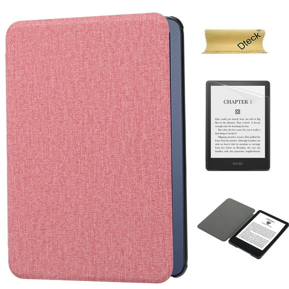 Dteck Case for 7" All-New Kindle Paperwhite (12th Generation, 2024) and Kindle Colorsoft Signature Edition, Slim Lightweight Shell PU Leather Protective Cover with PET Screen Protector Film,Pink