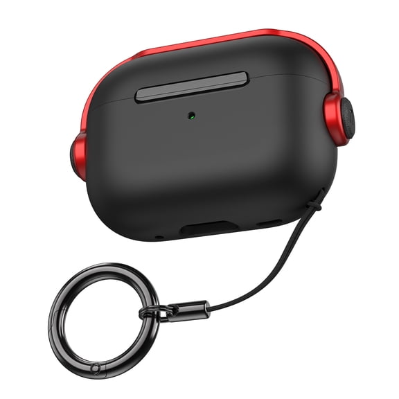 Dteck Case for AirPods Pro 3 (2025) Hard Shell with Secure Lock Shockproof Music Headset Design Protective Cover with Keychain for Apple AirPod Pro 3rd Generation 2025, Red Black