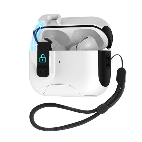 Dteck Case for Airpods Pro 2 (2022) with Automatic Lock and Lanyard, Kickstand Design Shockproof Protection Cover for Women Men with Wrist Strap, Whiteblack