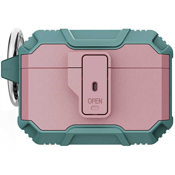 Dteck Case for Airpods Pro 2nd Generation 2022 with Lock Lid, Rugged Airpod Pro 2 Case with Keychain for Men Women Military Armor Protective Shockproof Shell for Apple AirPods Pro 2,Pink+Green