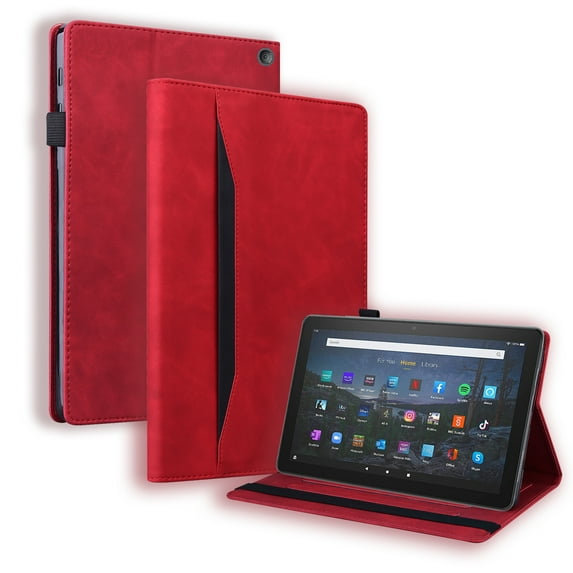 Dteck Case for All-New Amazon Fire HD 10 and Fire HD 10 Plus Tablet (Only Compatible with 11th Generation 2021 Release), Multiple Viewing Angles Stand Folio Cover with Pocket Auto Wake/Sleep,Red