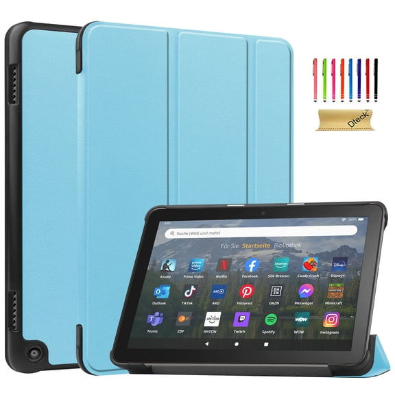 Dteck Case for All-New Amazon Kindle Fire HD 8 & 8 Plus Tablet (12th Generation/10th Generation, 2022/2020 Release) 8", Slim Folding Stand Cover with Auto Wake/Sleep,Light Blue