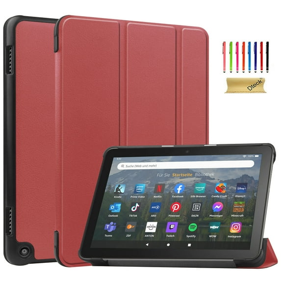 Dteck Case for All-New Amazon Kindle Fire HD 8 & 8 Plus Tablet (12th Generation/10th Generation, 2022/2020 Release) 8", Slim Folding Stand Cover with Auto Wake/Sleep,Winered