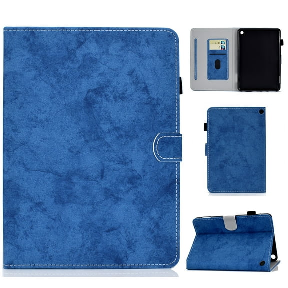 Dteck Case for All-New Kindle Fire 7 12th Generation 2022,Magnetic Automatic wake/sleep Leather Card Slots Wallet Case Shockproof Rubber Kickstand Cover,Blue