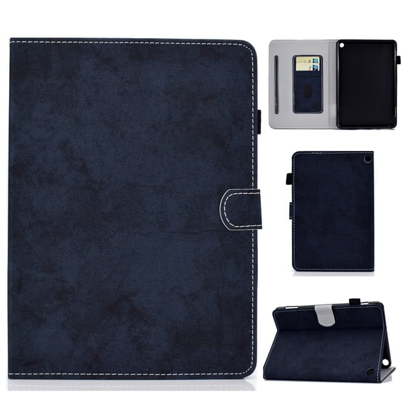 Dteck Case for All-New Kindle Fire 7 12th Generation 2022,Magnetic Automatic wake/sleep Leather Card Slots Wallet Case Shockproof Rubber Kickstand Cover,Darkblue