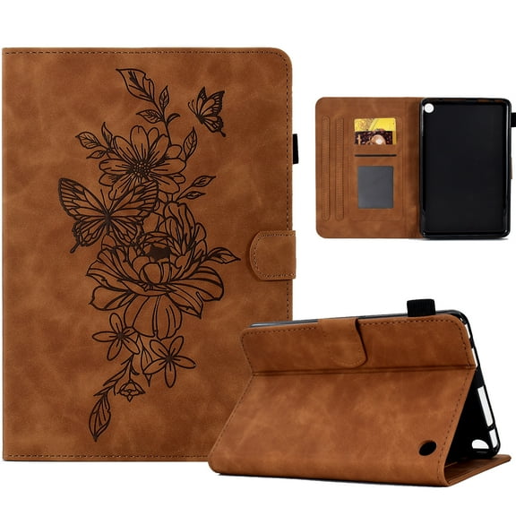 Dteck Case for All-New Kindle Fire 7 12th Generation 2022,Magnetic Leather Flower Pattern Card Slots Smart Case Shockproof Rubber Kickstand Cover, Brown