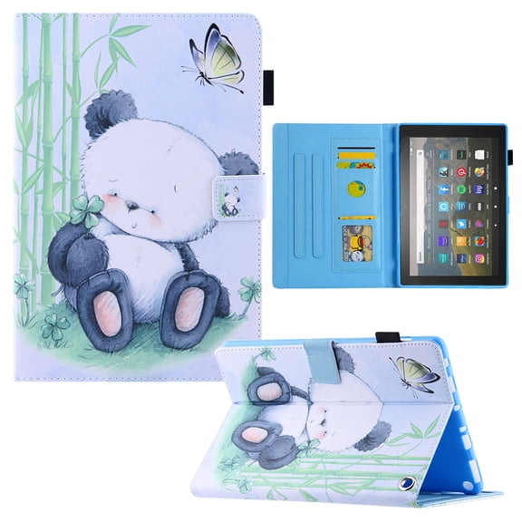 Dteck Case for All-New Kindle Fire 7 (12th Generation, 2022 Released) ,Magnetic Smart Pattern Leather Card Slots Wallet Case Shockproof Rubber Kickstand Cover,Panda