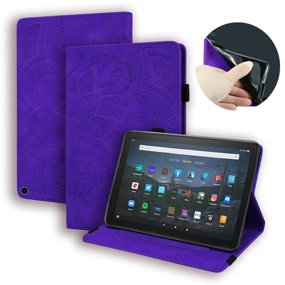 Dteck Case for Amazon Fire HD 10 2021/HD10 Plus 2021 10.1-inch 11th Generation,Magnetic Card Holder Wallet Embossed Flower PU Leather Kickstand Lightweight Shockproof Rubber Folio Cover,Purple