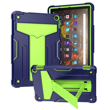Dteck Case for Amazon Fire HD 10 2021/HD10 Plus 2021 10.1-inch 11th Generation,Shockproof 3-Layer-Protection Hybrid Rubber Hard PC Back Protective Kickstand Cover,Navy+Olivine