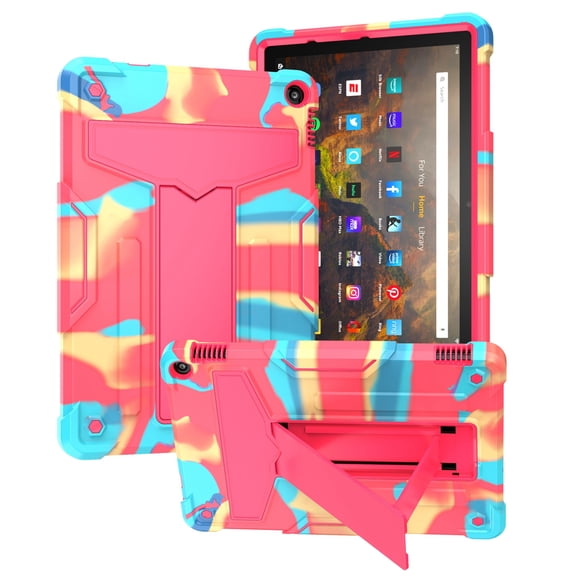 Dteck Case for Amazon Fire HD 10 2021/HD10 Plus 2021 10.1-inch 11th Generation,Shockproof 3-Layer-Protection Hybrid Rubber Hard PC Back Protective Kickstand Cover，Camouflage+Rose