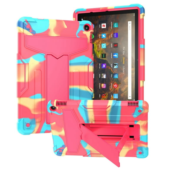 Dteck Case for Amazon Fire HD 10 2021/HD10 Plus 2021 10.1-inch 11th Generation,Shockproof 3-Layer-Protection Hybrid Rubber Hard PC Back Protective Kickstand Cover,Camouflage+Rose