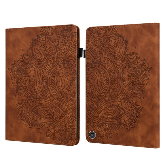 Dteck Case for Amazon Fire HD 8 (2020) 8-inch,Magnetic Flower Patterned PU Leather Wallet Card Holder Amazon Fire HD 8 Plus (2020) Case Kickstand Shockproof Folio Cover with Elastic Band,Brown