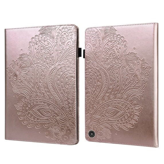 Dteck Case for Amazon Fire HD 8 (2020) 8-inch,Magnetic Flower Patterned PU Leather Wallet Card Holder Amazon Fire HD 8 Plus (2020) Case Kickstand Shockproof Folio Cover with Elastic Band,Rosegold