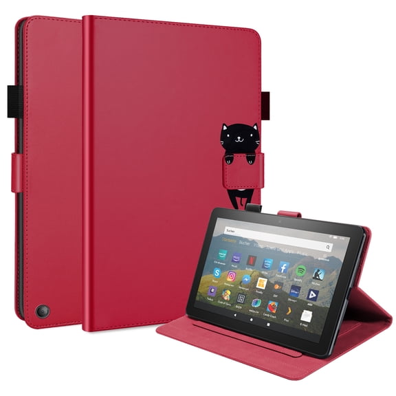 Dteck Case for Amazon Fire HD 8 (2020) 8-inch,Magnetic Patterned PU Leather Wallet Card Holder Amazon Fire HD 8 Plus (2020) Case Kickstand Shockproof Protective Folio Cover,Red