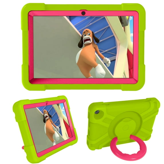 Dteck Case for Amazon Fire HD 8 / Fire HD 8 Plus (10th Generation, 2020 Released) - Heavy Duty Hybrid Shockproof Handle Case Protective Cover with 360 Rotating Kickstand, Green/Rose
