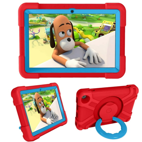 Dteck Case for Amazon Fire HD 8 / Fire HD 8 Plus (10th Generation, 2020 Released) - Heavy Duty Hybrid Shockproof Handle Case Protective Cover with 360 Rotating Kickstand, Red/Blue