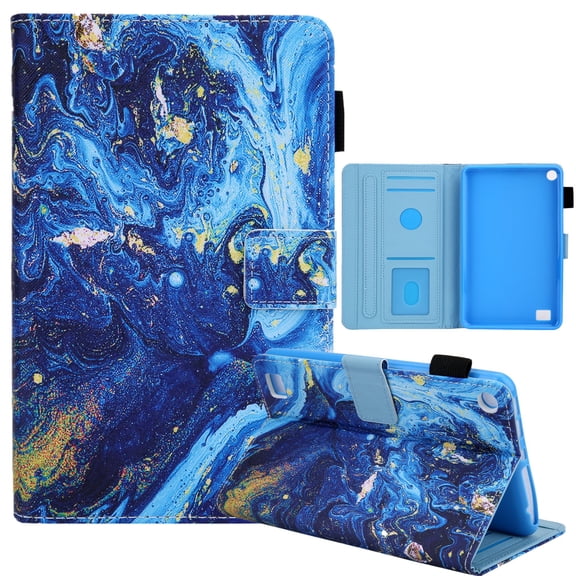 Dteck Case for Amazon Kindle Fire 7 (9th Generation 2019 & 7th Generation 2017 & 5th Generation 2015) 7-inch,Magnetic Patterned PU Leather Card Wallet Kickstand Case Smart Cover,Blue