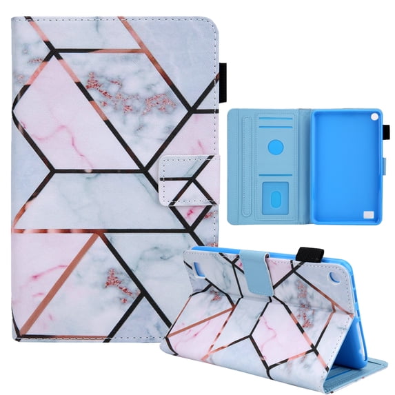 Dteck Case for Amazon Kindle Fire 7 (9th Generation 2019 & 7th Generation 2017 & 5th Generation 2015) 7-inch,Magnetic Patterned PU Leather Card Wallet Kickstand Case Smart Cover,Marble