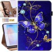 Dteck Case for Amazon Kindle Fire HD 10 (9th/7th/5th Generation, 2019/2017/2015), Multi-Angle Viewing Protective Stand Cover with Pencil Holder & Card Holder & Elastic Strap,Butterfly